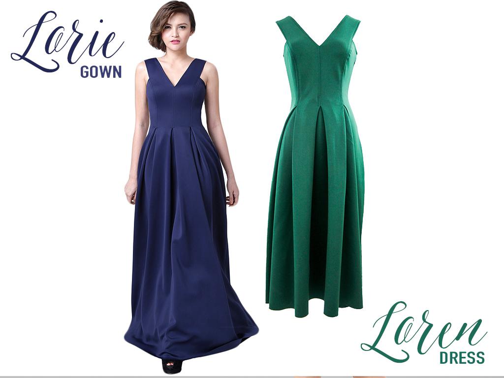 lorie gown and loren dress