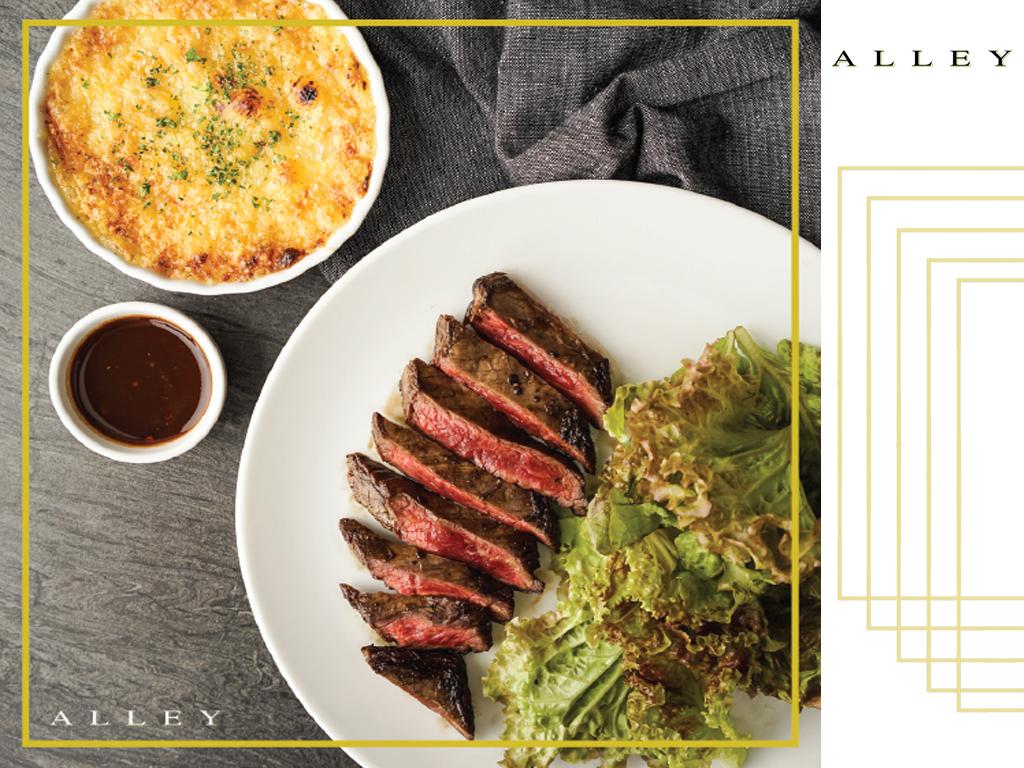 Grilled NY Striploin Steak and Potato Onion Gratin